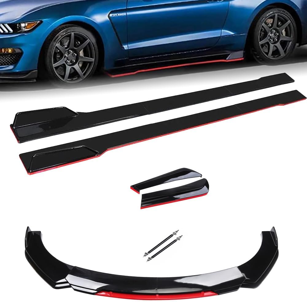 Universal Car Body Kit - Front Bumper Lip Spoiler Splitter Air Dam, Side Skirt Extensions, Rear Diffuser | Fits 69"-73" Wide Cars