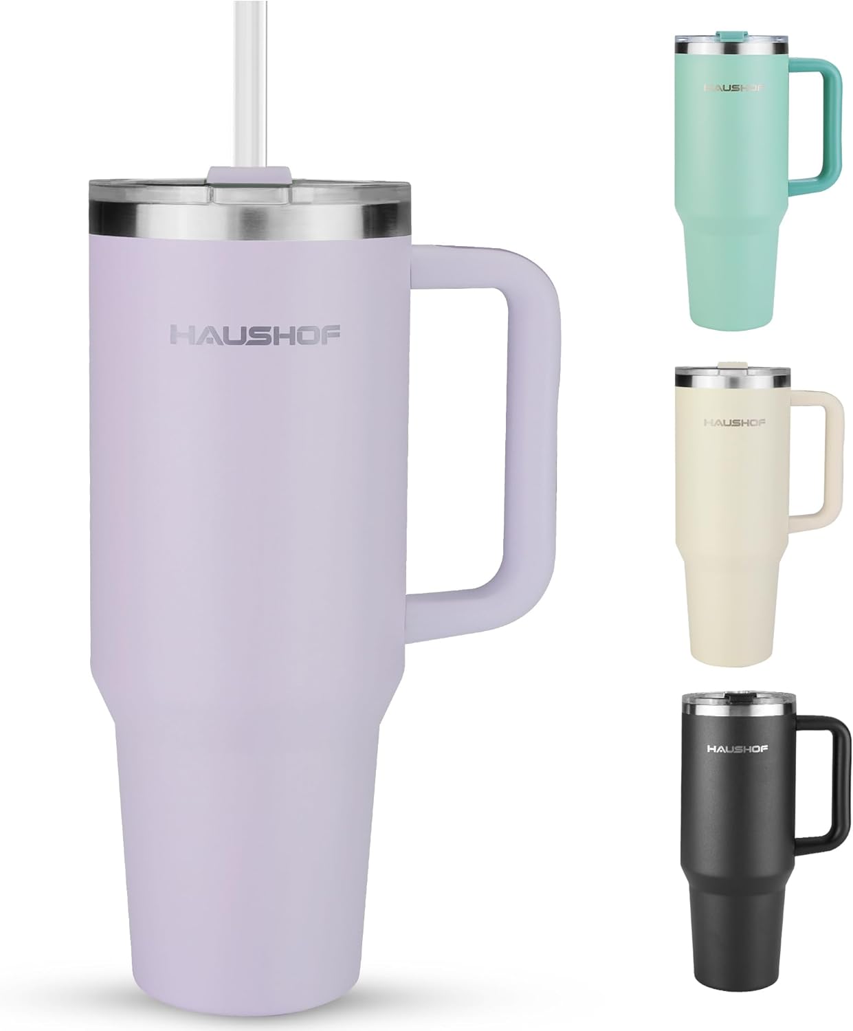 HAUSHOF 40 oz Tumbler with Handle and Straw, Insulated Stainless Steel Coffee Tumbler with Tritan Lid, Double Walled Travel Mug Water Bottle Cup, Large Tumbler for Hot and Cold Drinks
