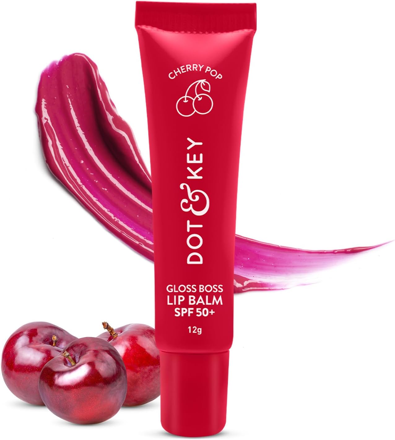 DOT & KEY Women's Cherry Lip Balm SPF 50 (12gm) Moisturization For Smooth and Brightens Lips Shea Butter with Vitamin E|Tinted Lip Balm for Glossy, Buttery Soft Lips|with Vitamin C for Dark Lips
