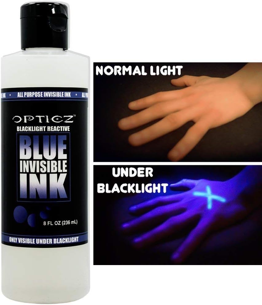 Opticz All Purpose Invisible Blue UV Blacklight Reactive Security Ink (8 Ounce Bottle)