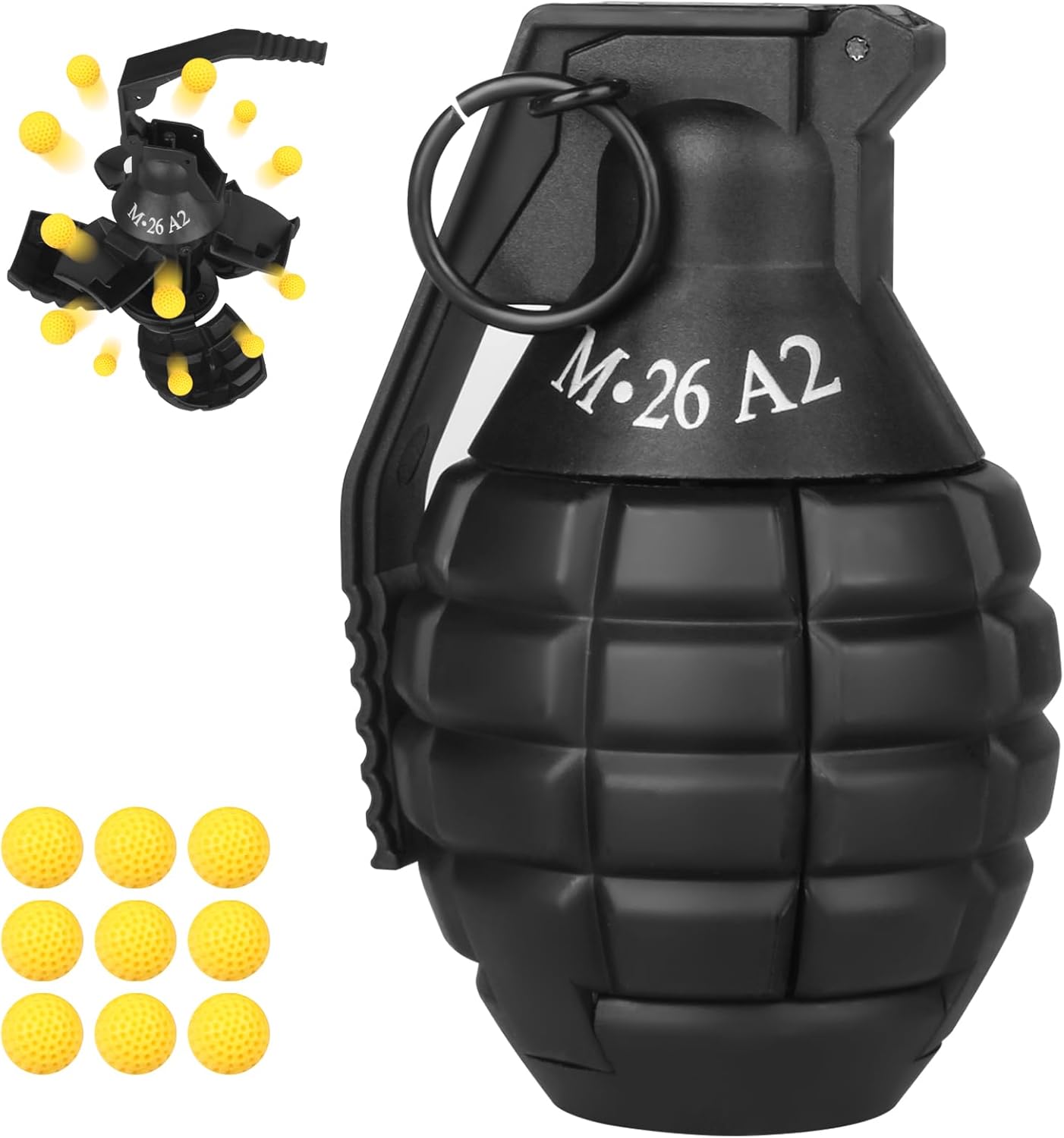 Toy-Hand Grenade for CS Battle Game,with 9 Foam Ammo Black Fun Impact Tactical CS-Grenade Toys Halloween Outdoor Team Sport for Age 14 Years Old and up and Adults