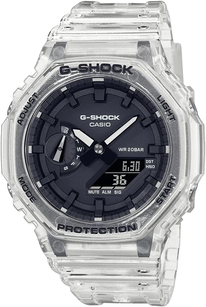 Casio Gents 48.00mm Quartz Watch with Black Digital dial and Clear Plastic/Resin Bracelet Strap GA-2100SKE-7AER