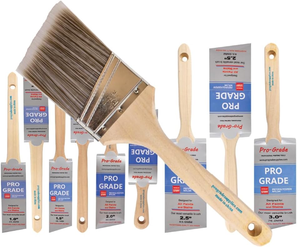10 Pack Pro-Grade Premium Wall/Trim House Paint Brush Set Great for Professional Painter and Home Owners Painting Brushes for Cabinet Decks Fences Interior Exterior & Commercial Paintbrush.