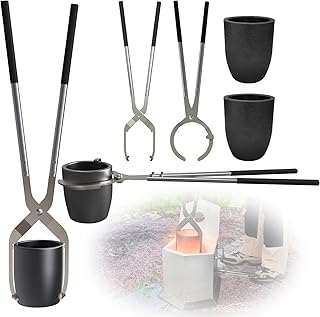 CANALHOUT 6kg Crucible Tongs Set for Melting Metal, Lifting Tongs + Pouring Tongs + 2 Graphite Crucibles, for Melting Aluminum Copper Gold Silver Jewelry Casting Tools