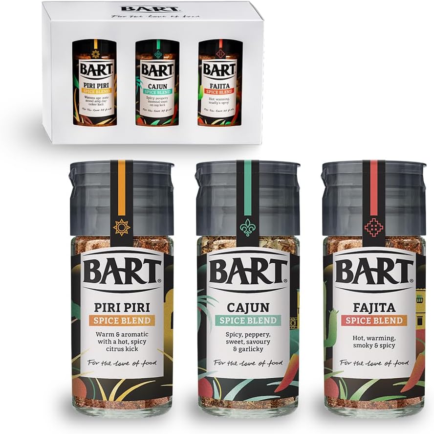 BART Spice Blend Gift Box - Cajun Spice, Piri Piri Spice and Fajita Spice Blend Jars - Gift for Home Chef