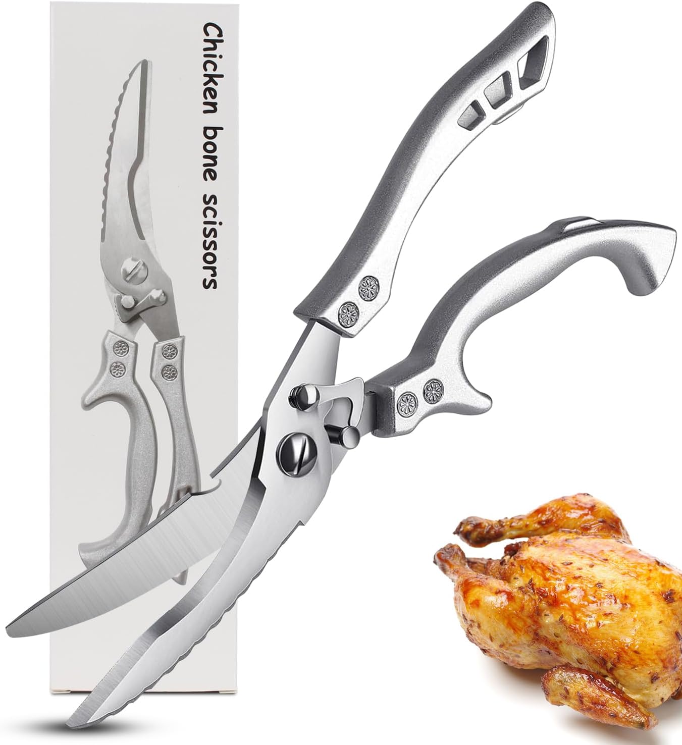 Kitchen Scissors, Professional Poultry Shears for Chicken Bone Meat Fish Vegetable, Heavy Duty Stainless Steel Sharp Kitchen Cooking Shears with Serrated Edge Safety Lock Hang Hole