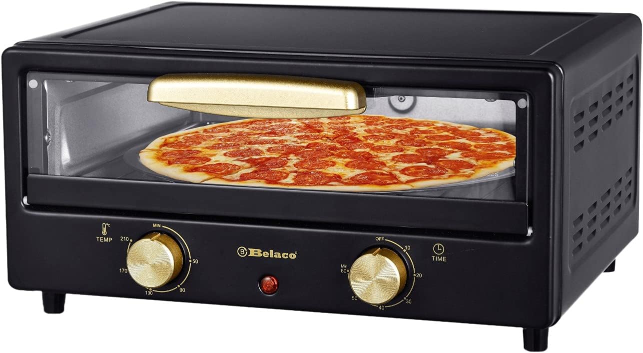 Belaco Multi-Purpose 1200W Mini Oven Pizza Oven All in One 12inch Pizza Maker Toaster Oven Tabletop Cooking Baking Grilling Heating Toasting Portable Oven 1200w incl. Baking Tray, Wire Rack and Handle