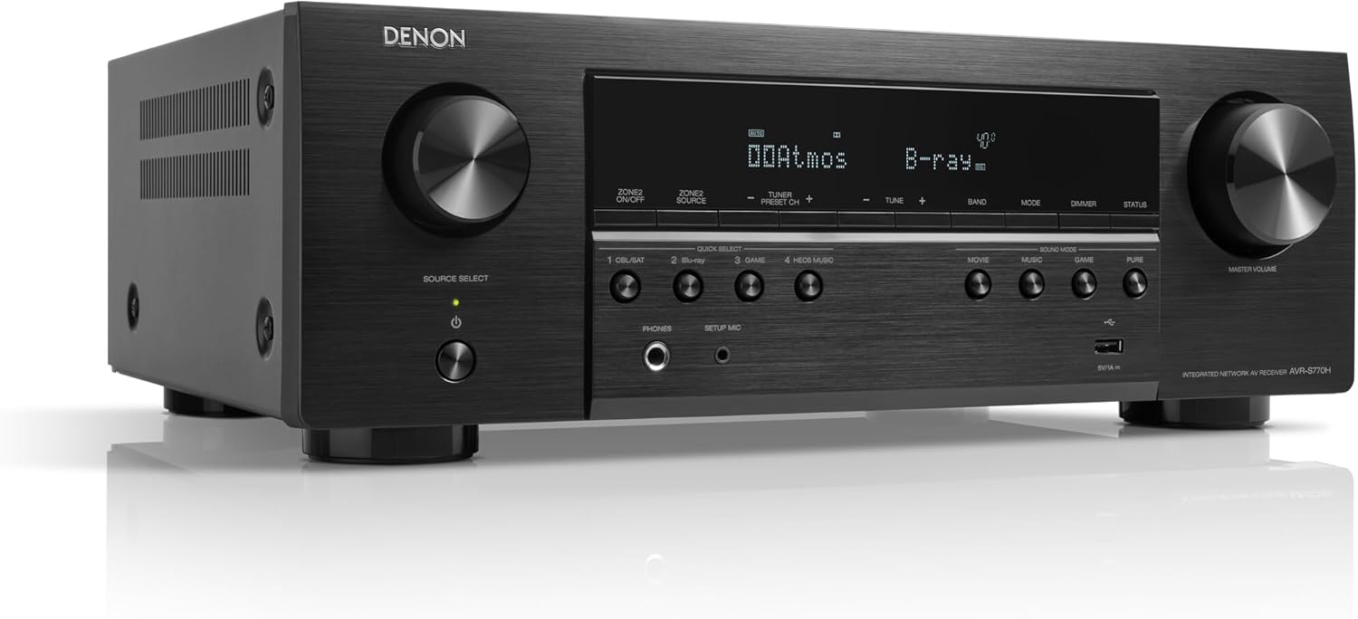 Denon AVR-S770H 8K AV Receiver, 7.2ch Home Cinema Amplifier, Dolby Atmos, DTS:X, Dolby Surround Sound, Alexa Compatible, Bluetooth, AirPlay 2 and HEOS Built-in Multiroom Audio - Black