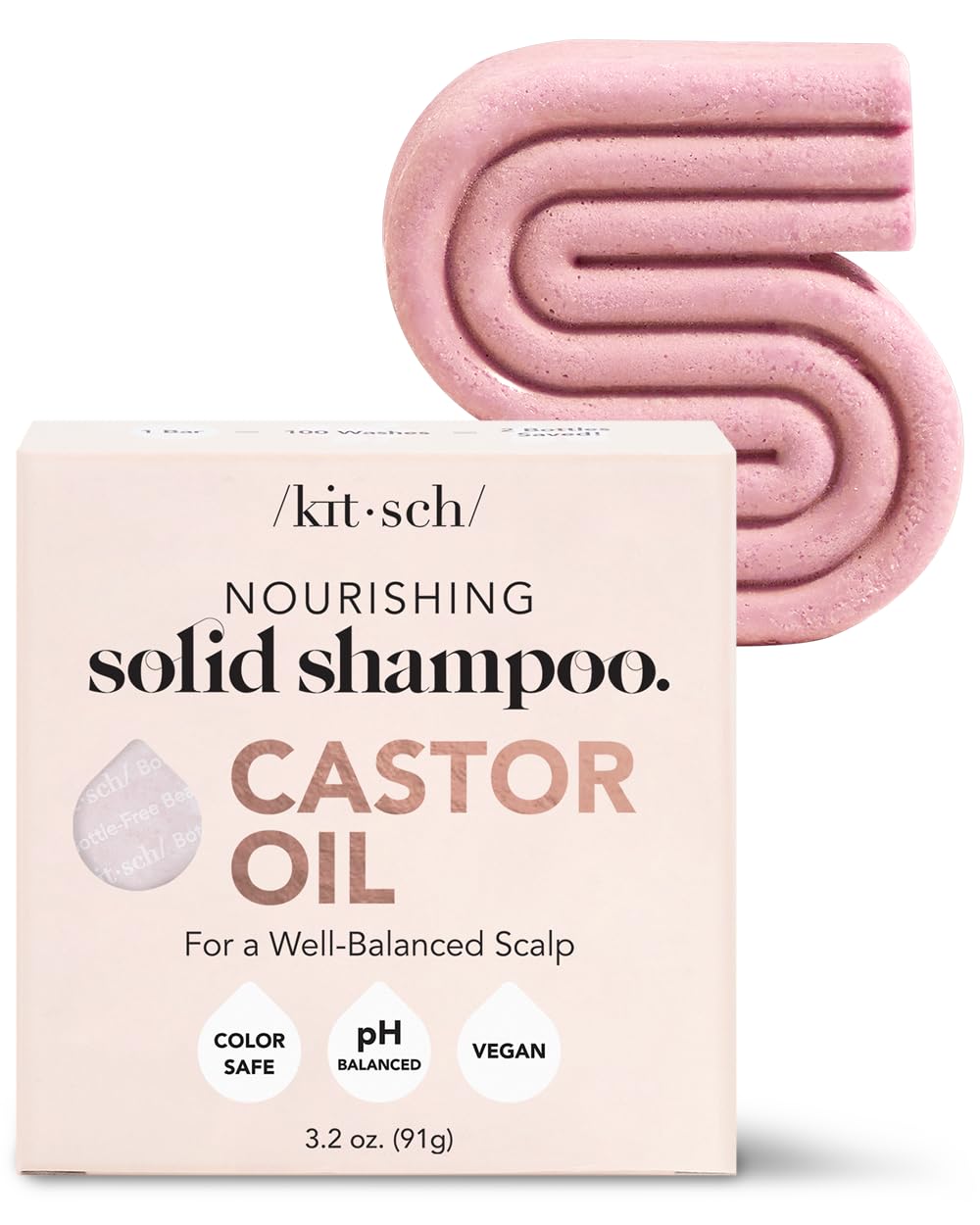 Kitsch Castor Oil Shampoo Bar for Hair Growth,Hydrating & Moisturizing | Vegan & All Natural Solid Shampoo | Made in USA | for Dull & Dry Hair | Strengthens Hair | Paraben Free, 3.2oz