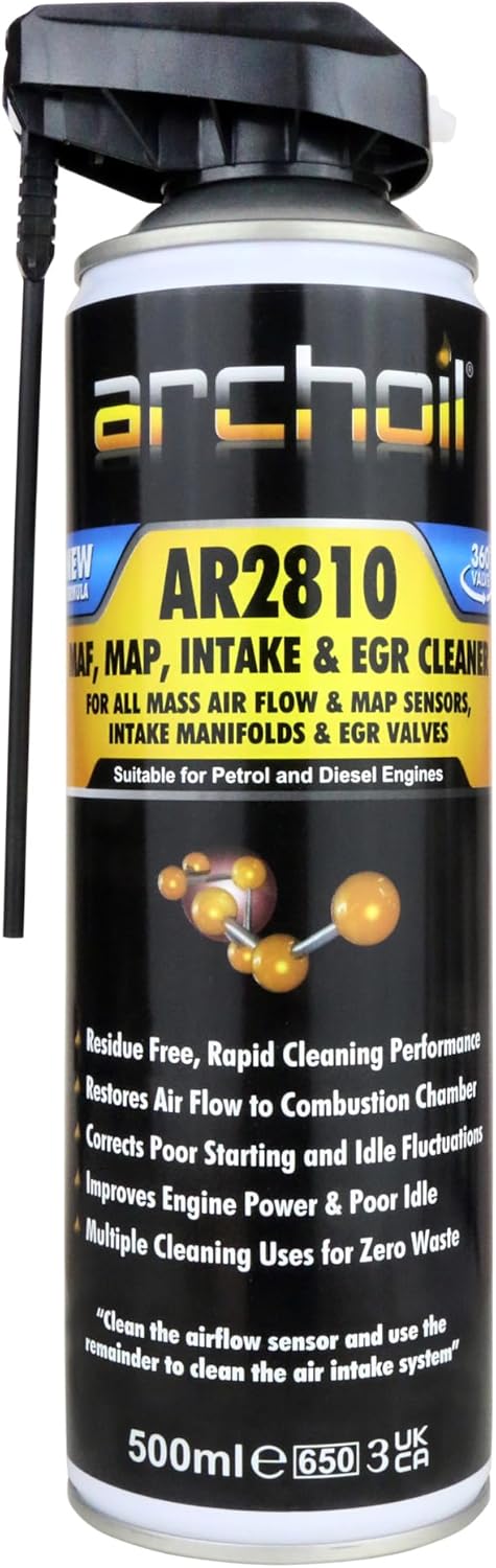 Archoil AR2810 Mass Air Flow Sensor Cleaner MAF, MAP, Air Intake Plenum and EGR Cleaner, 500ml, Residue Free Multi Action Formulation for Fast Results & Zero Waste. Professional Nozzle Applicator