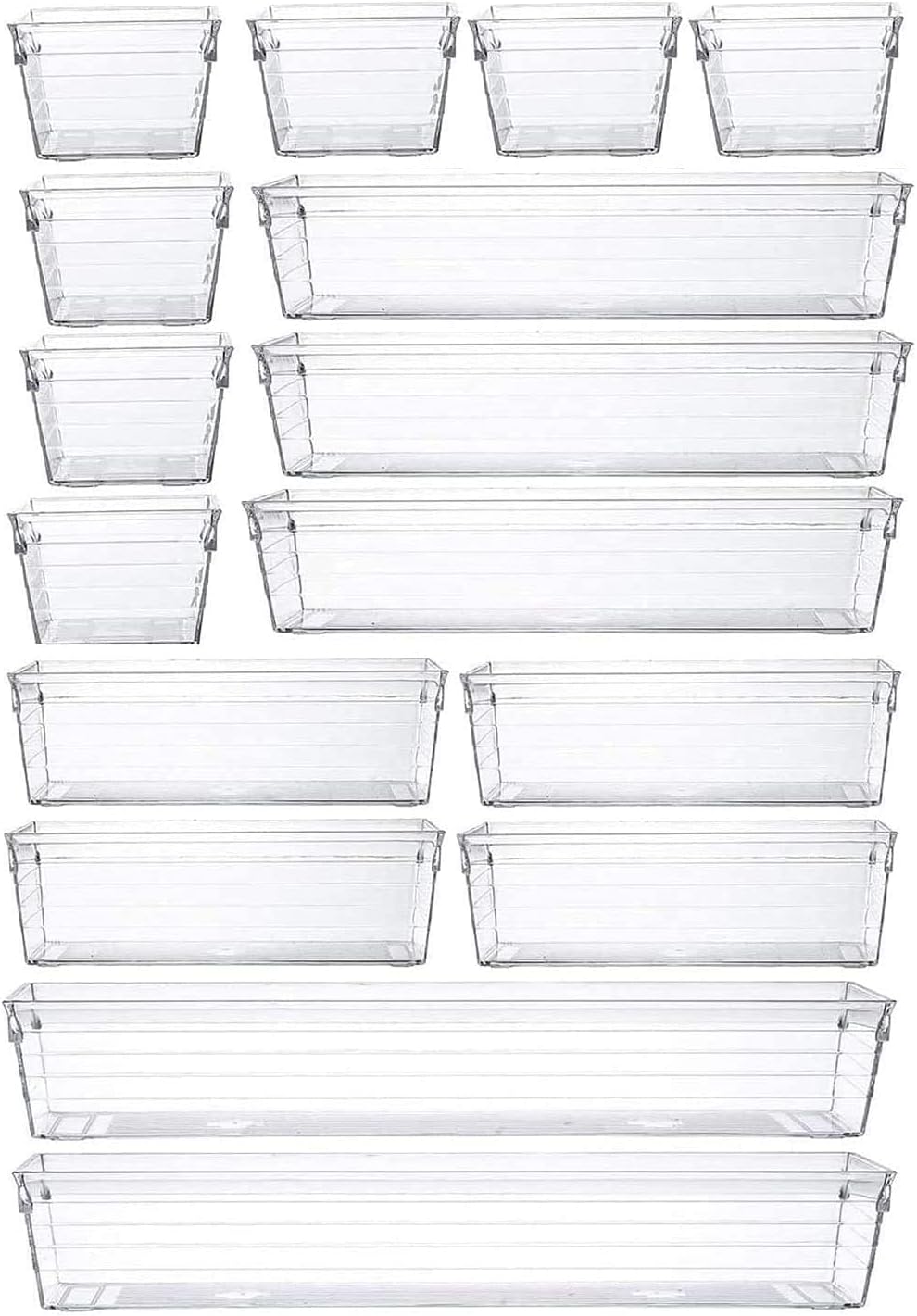 16Pcs Kitchen Drawer Organizer Clear Plastic Desk Drawer Organizers Tray for Makeup, Kitchen Utensils and Gadgets