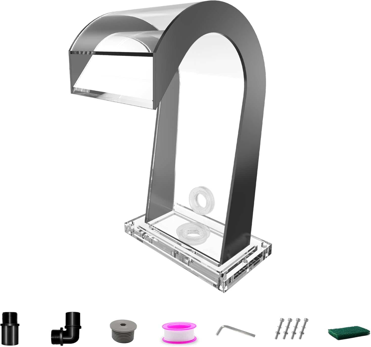 LONGRUNNEW Waterfall Spillway Acrylic Pool Fountain Curved with Accessories, Pond Waterfalls S-Shaped Outdoor Water Spillway Fountains Kit for Garden Patio Swimming Pool Decoration-32cm Height