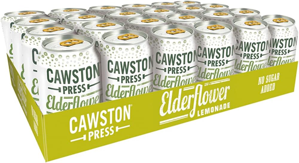 Cawston Press Elderflower Lemonade Fizzy Drink Blended with Sparkling Water and Pressed Apple Juice (330ml x 24 cans) | Gluten Free - Vegan - No Added Sugar