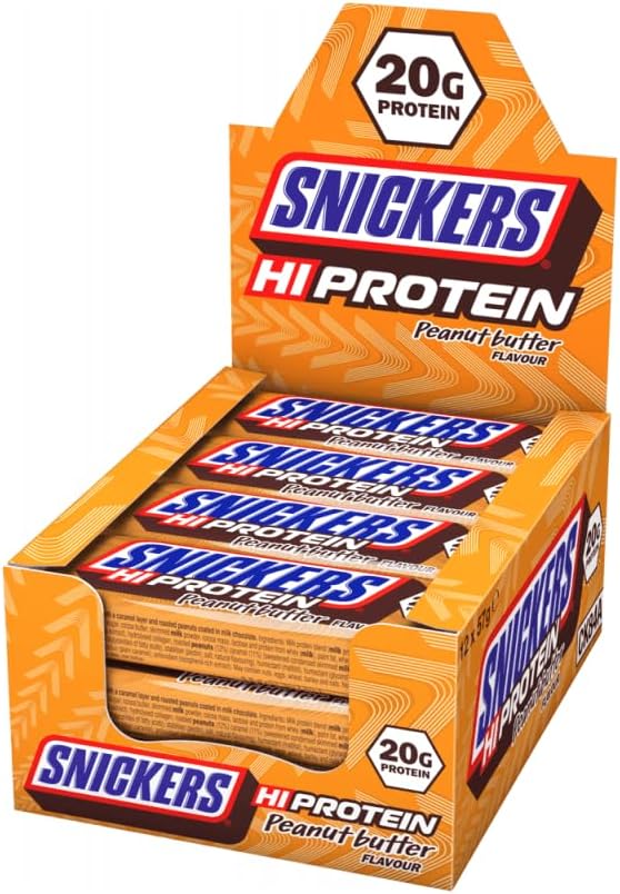 Snickers Hi Protein Peanut Butter Flavour Bar (12 x 57g) High Protein Snack with Caramel, Peanuts and Mild Chocolate - Contain 20g Protein