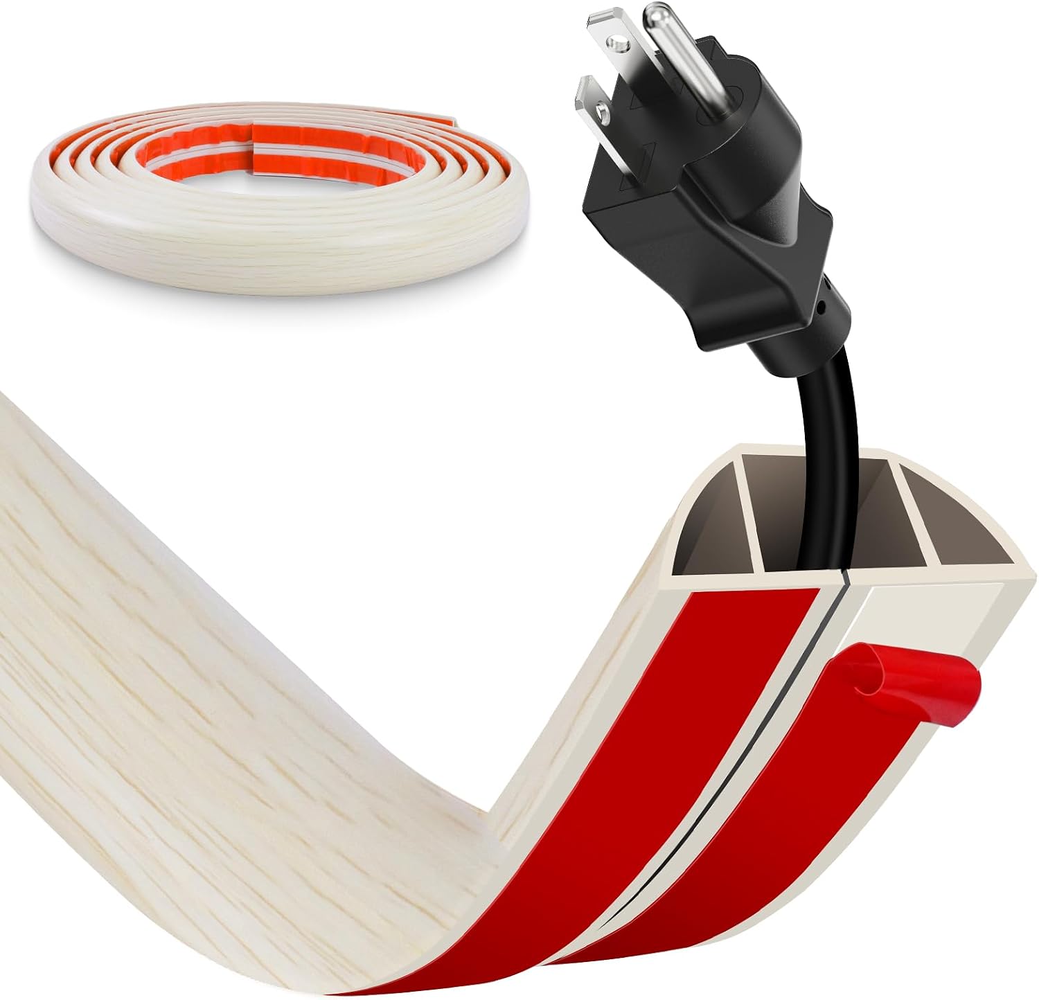 Floor Cord Cover, Wire Cover, Self Adhesive Cable Covers, Protect Cables & Prevent Trip Hazards For Office Home Factories Garages Flexible Cords Hider On Floor Wall
