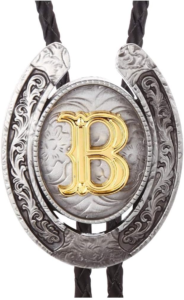 HUABOLA CALYN Vintage Bolo Tie for Men- Initial Letter ABCDMJR to Z Western Cowboy Bolo Tie for Women