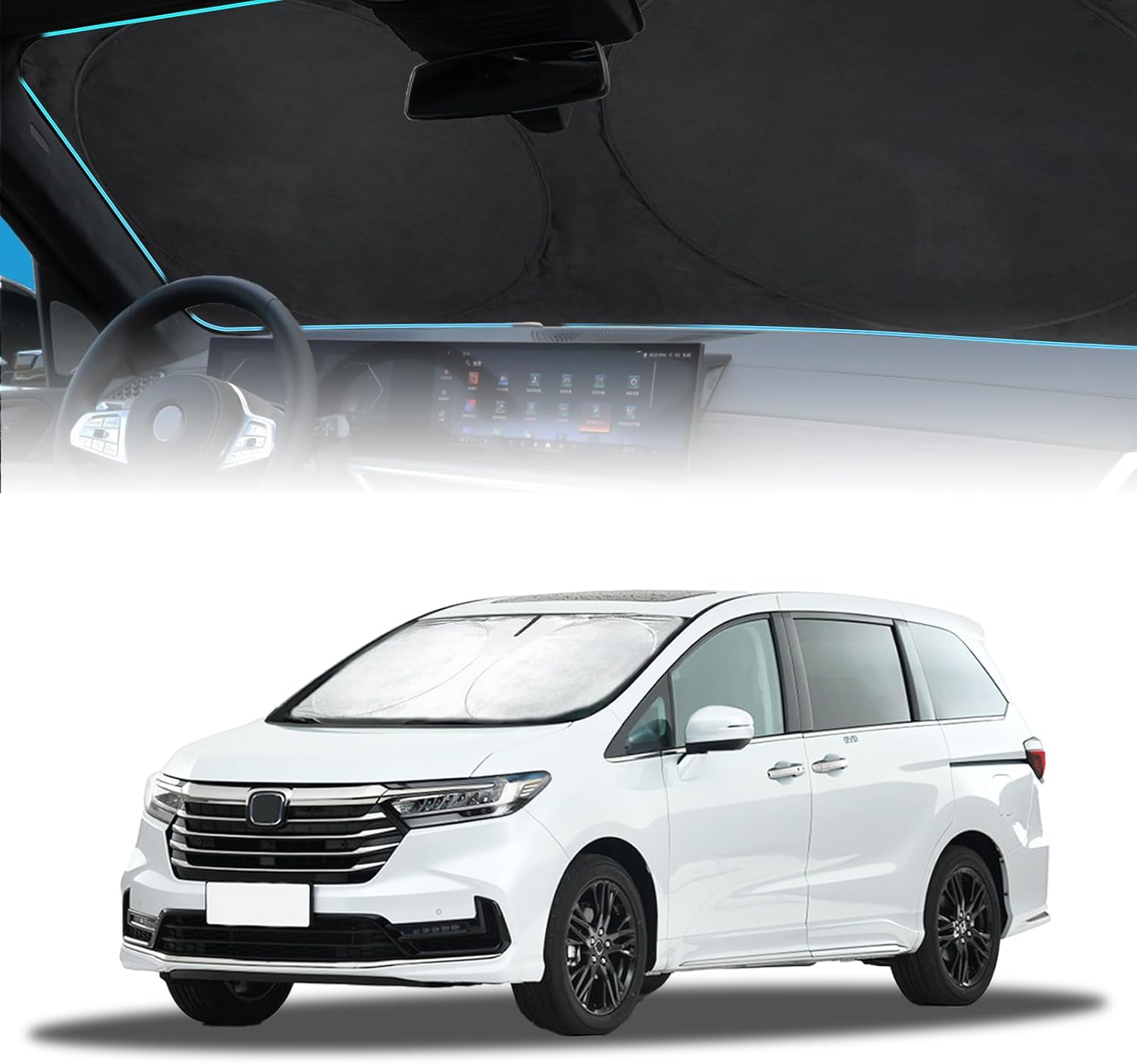 for Odyssey 2024 Windshield Sun Shade Foldable Sunshade fit for Honda Odyssey 2018-2022 2023 LX,EX,EX-L,Touring,Elite Minivan Windshield Cover, Front Window Shield 210T Sun Visor Car Accessories