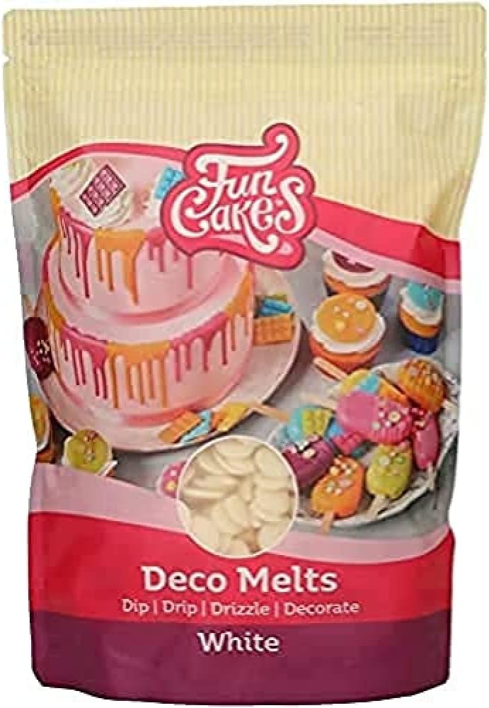 FunCakes Deco Melts White - Dip, Drip, Drizzle and Decorate! Melt in The Microwave and Pour in Every Shape. Make Candy, Drip Cakes, Lollipops and Decorate Cakes, Cookies and Cupcakes! AZO Free. 1 kg.