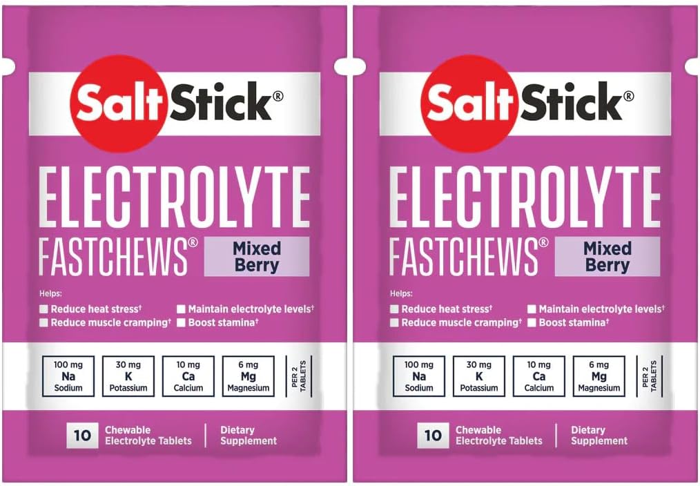 SaltStick Fastchews, Electrolyte Replacement Tablets for Rehydration, Exercise Recovery, Youth & Adult Athletes, Hiking & Sports Recovery, 2 x Packets of 10 Tablets (Mixed Berry)