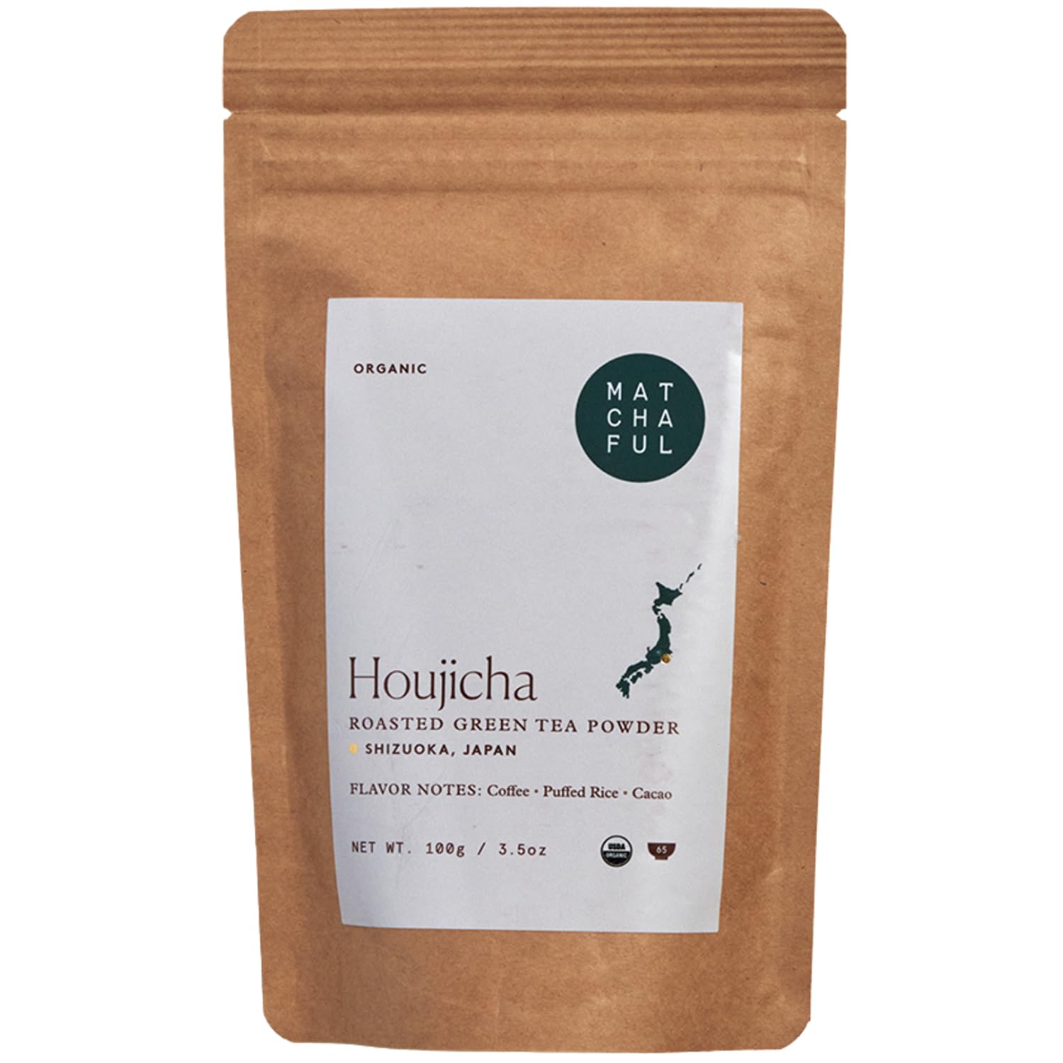 Matchaful Houjicha Powder - Organic Roasted Green Tea Powder - Smooth and Earthy with Flavor Notes of Coffee, Puffed Rice, Cacao - Enjoy Hot or Iced - 100g Bag