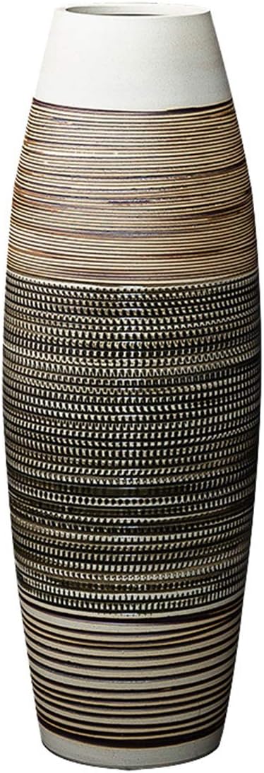 fanquare Height 50cm Large Handmade Ceramic Floor Vase, Brown and Black Stripe Home Decorative Flower Vase