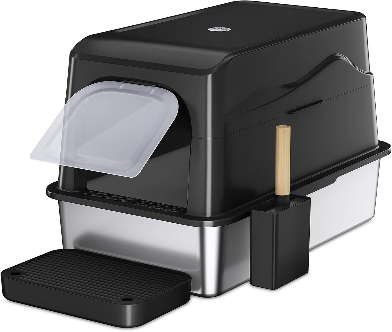 Barhon Stainless Steel Litter Box with Lid, Covered Cat Litter Boxes for Big Cat, Extra Large Enclosed Metal Litter Box with High Sides, Removable Lid, Non-Sticky, Easy to Clean (Black)