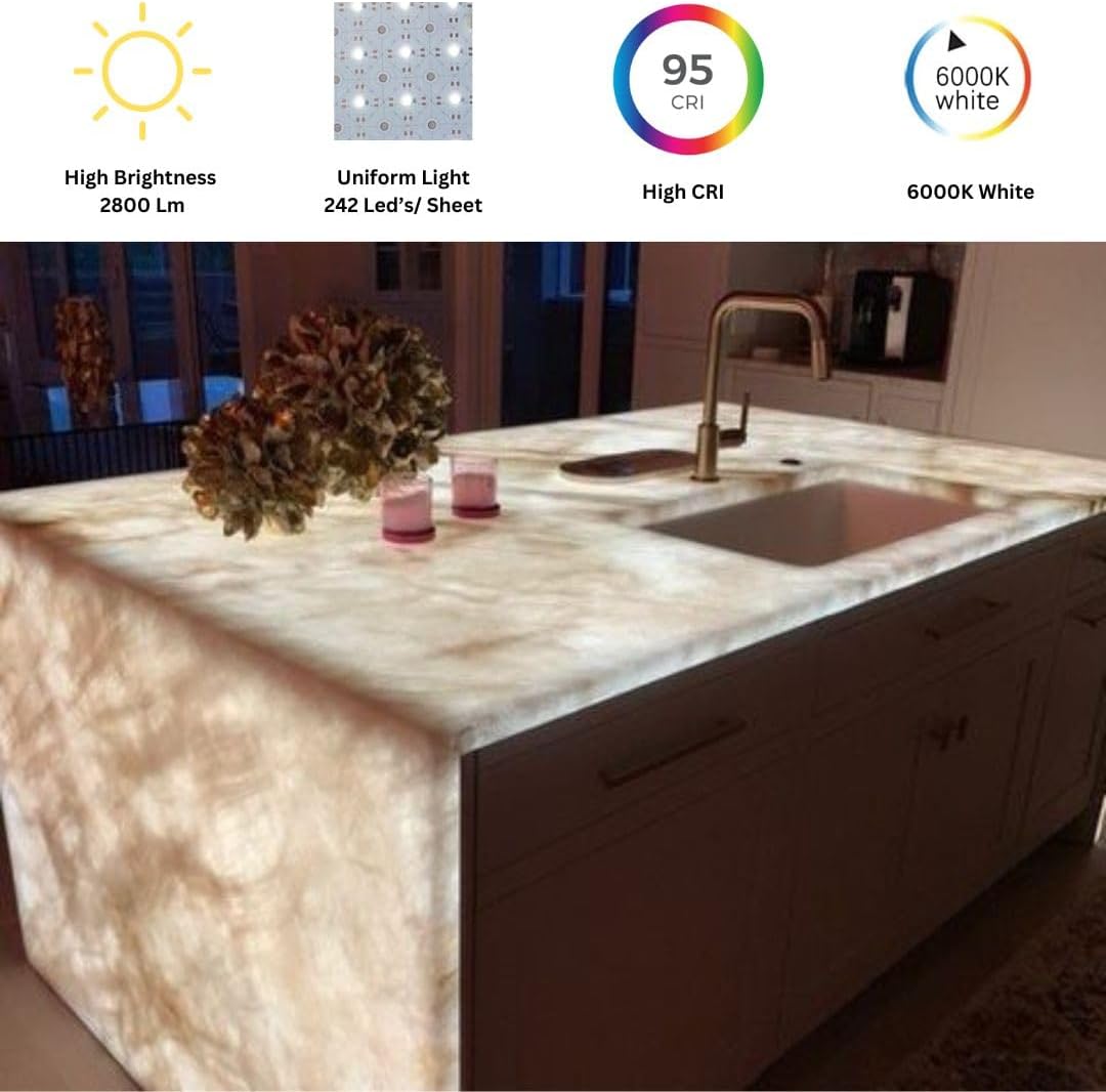 4 Pack Soft LED Backlight Sheet 28W 6000K White Color Backlit Flexible cuttable 19X9.5 inch for Translucent countertop Indoor