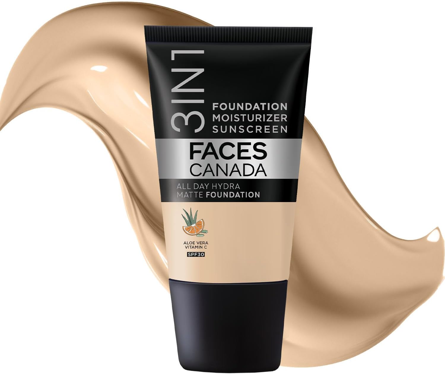 FACES CANADA All Day Hydra Matte Foundation - Mini 3in1 Foundation + Moisturizer + SPF 30 24 HR Aloe Hydration & Vitamin C 10HR Wear Medium to High Buildable Coverage Absolute Ivory (18 ml)
