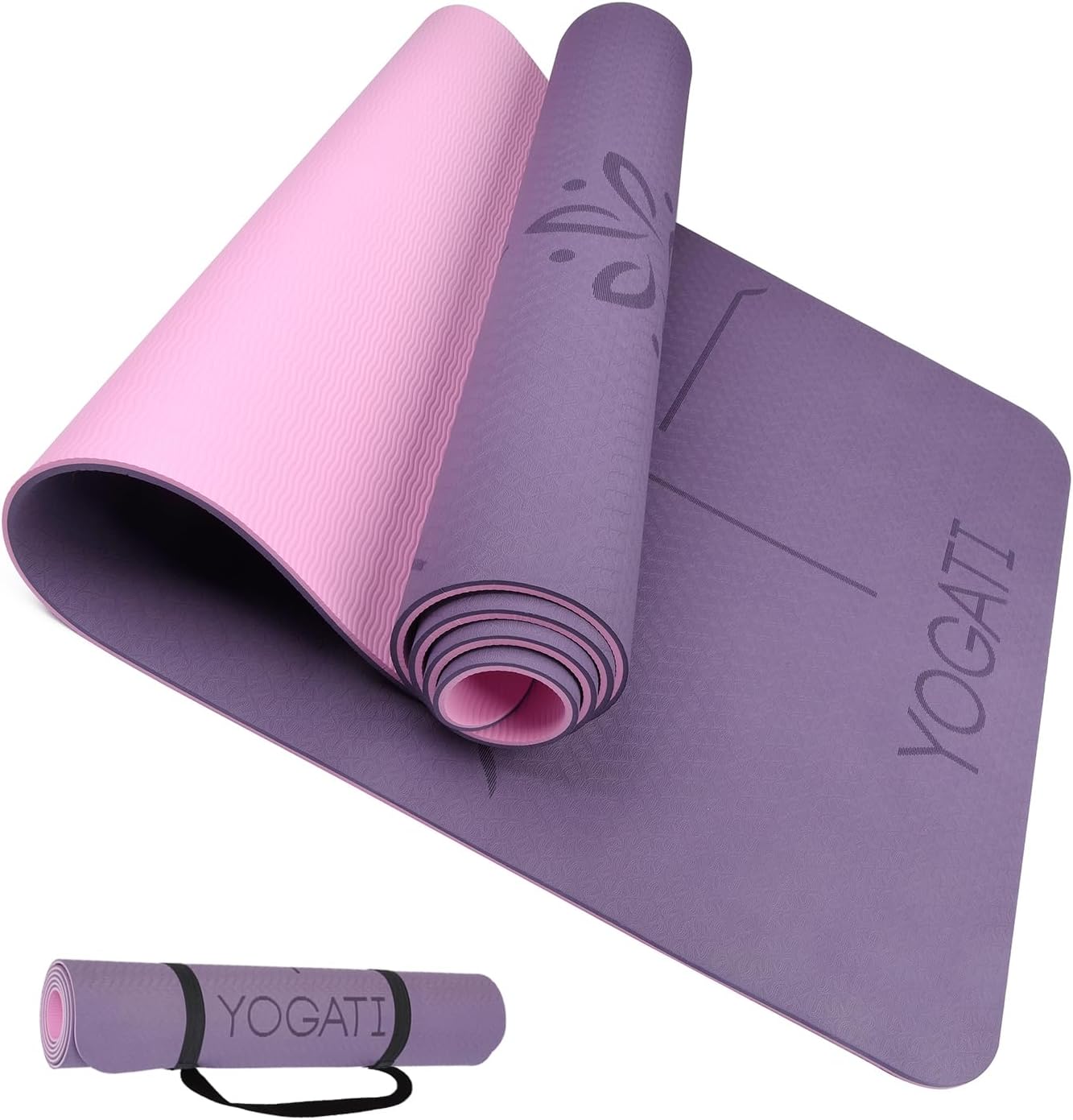 Non Slip Yoga Mats with Strap - Pilates & Exercise Mat for Home Workout