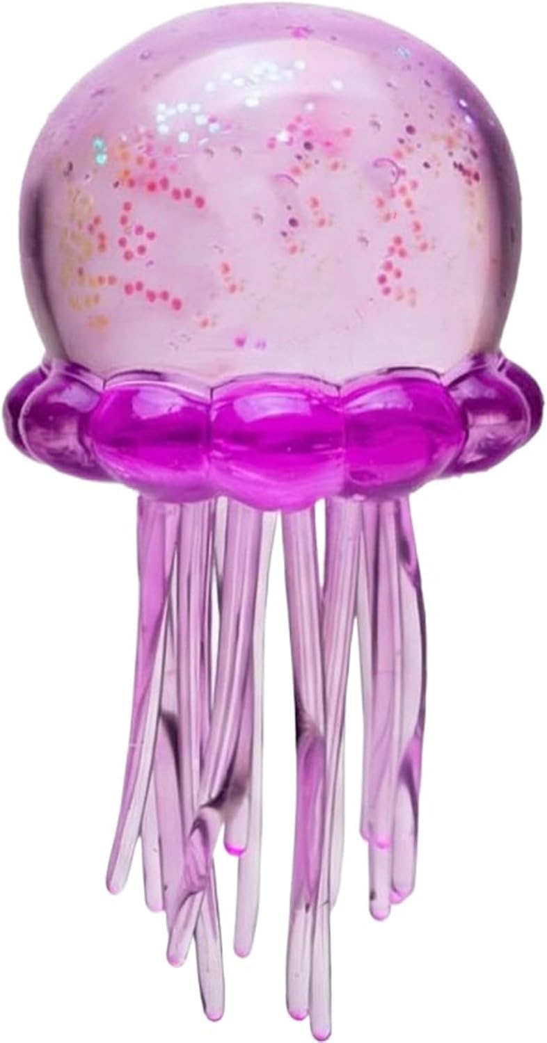 Glitter Jellyfish Squishy Toy, Stress Relief Fidget Toy for Kids & Adults, Soft TPR Sensory Toy with Wiggly Tentacles, Portable Anxiety Relief Squeeze Ball for Office, School & Travel (Purple)