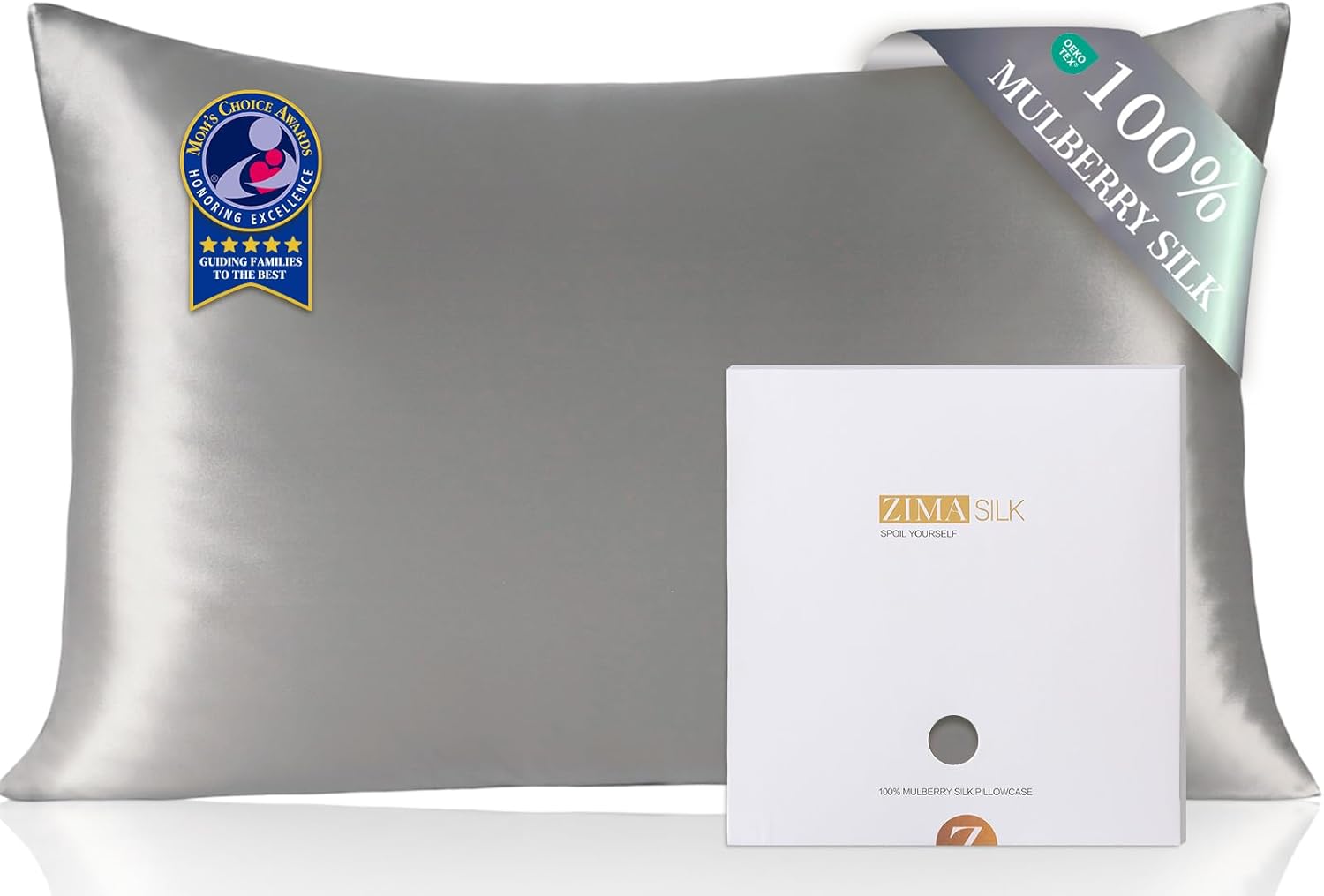 ZIMASILK 100% Pure Mulberry Silk Pillowcase for Hair and Skin Health,Soft and Smooth,Both Sides Premium Grade 6A Silk,600 Thread Count,with Hidden Zipper,1pc(Standard 20''x26'', Gray)