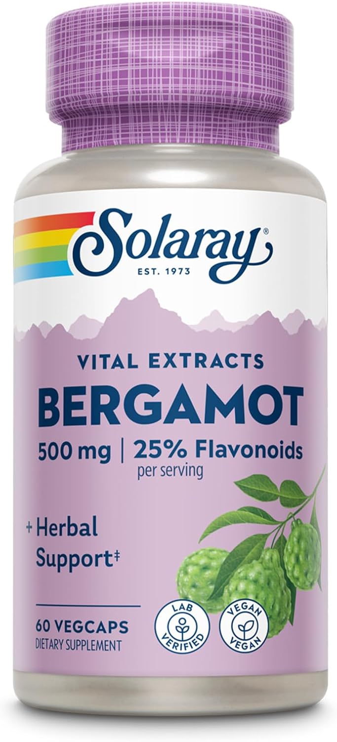 SOLARAY Bergamot 500 mg - Citrus Bergamot Supplement for an Active Lifestyle - Standardized to 25% Flavonoids - with Berberine HCl from Indian Barberry - Vegan, 60-Day Guarantee, 30 Serv, 60 VegCaps