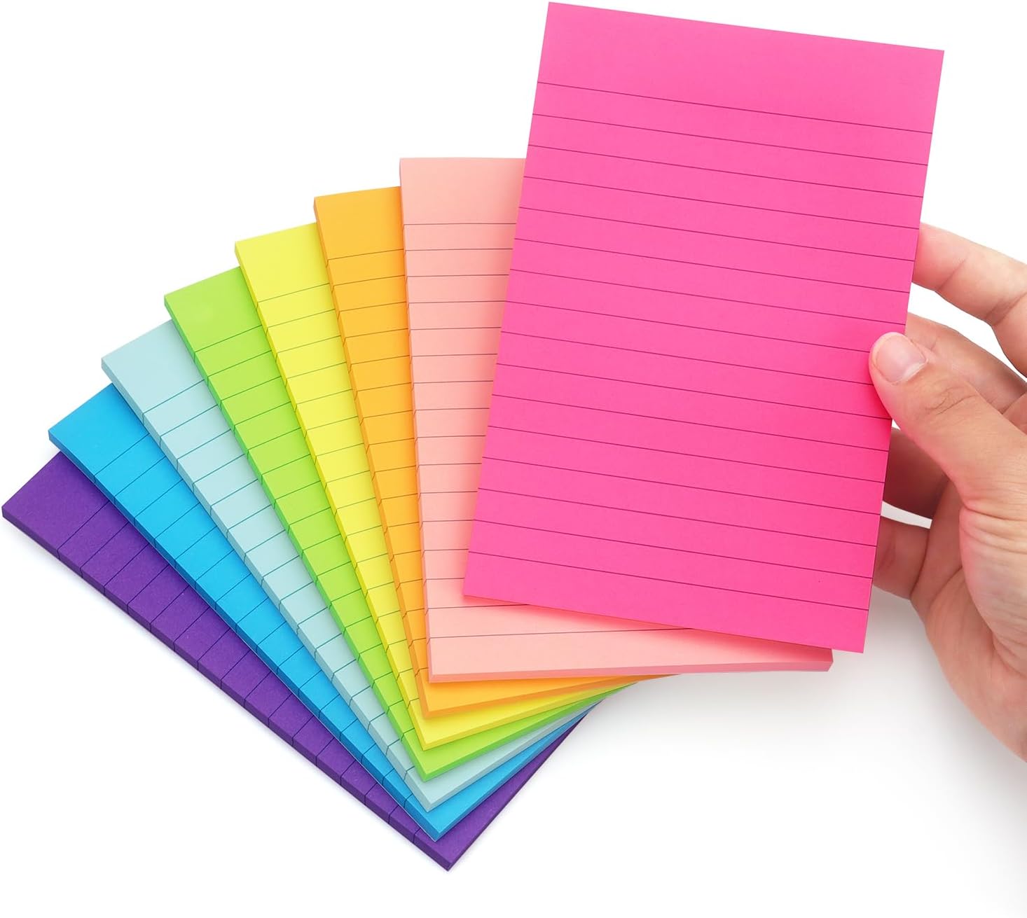 Early Buy Lined Sticky Notes with Lines 4x6 Self-Stick Notes 8 Bright Color 8 Pads, 45 Sheets/Pad
