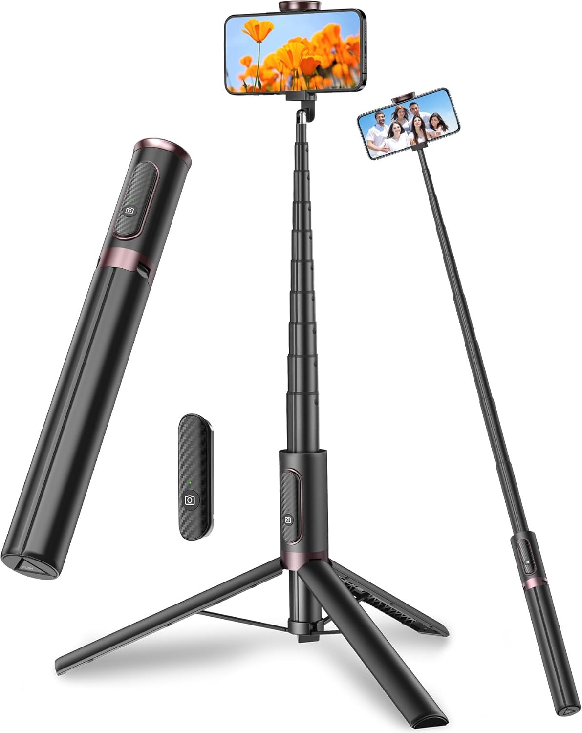 TONEOF 67" Selfie Stick Tripod, All-in-1 Phone Tripod Stand Video Kits with Integrated Wireless Remote,Portable,Lightweight,Extendable Tripod for Selfies/Live/Video Recording/Travel-Black