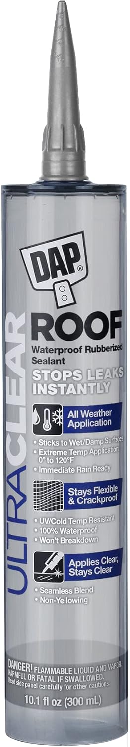 DAP Ultra Clear Roof Waterproof Rubberized Sealant, Crystal Clear, 10.1 Oz (7079818395)