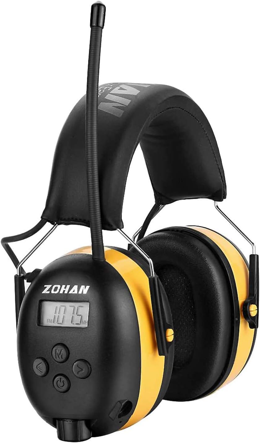 ZOHAN EM042 AM/FM Radio Headphone with Digital Display,Ear Protection Noise Reduction Safety Ear Muffs,Ultra Comfortable Hearing Protector for Lawn Mowing and Landscaping - Yellow