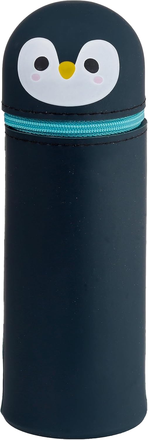 Puckator Adoramals Penguin Silicone Upright Pencil Case - School Equipment Stuff - School Supplies for Girls and Boys - University Stationery Kit - Cute Storage Pouch - Cool Teacher Supplies