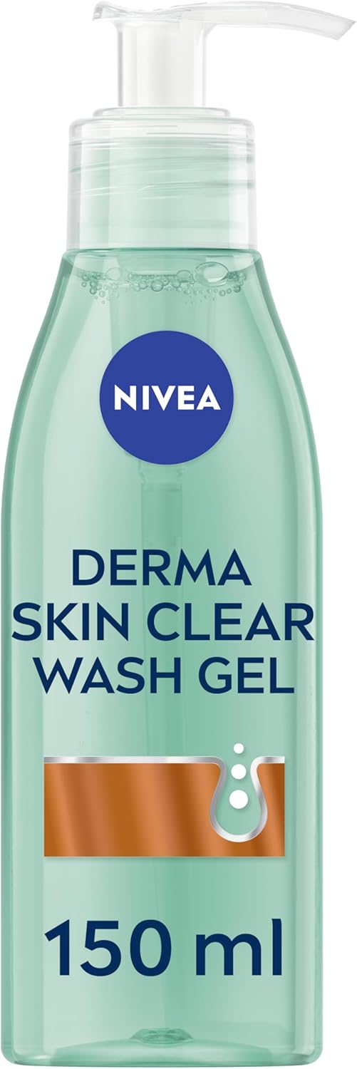 NIVEA Derma Skin Clear Wash Gel (150ml), Deep Cleansing Salicylic Acid Face Wash Enriched with Niacinamide to Cleanse Pores and Remove Impurities, For Blemish-Prone Skin
