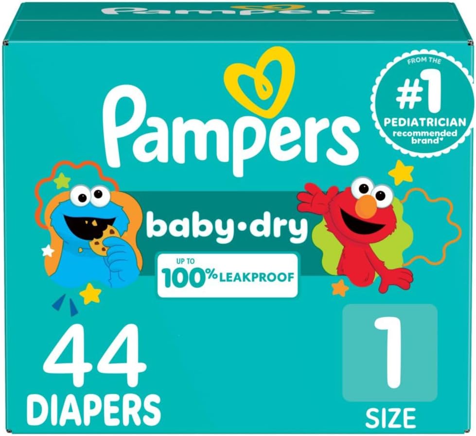 Pampers Diapers - Baby Dry - Size 1, 44 Count, Absorbent Disposable Infant Diaper (Packaging May Vary)