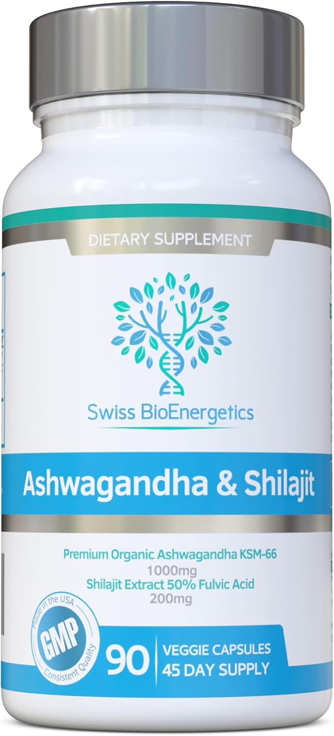 Ashwagandha & Shilajit - Award Winning Ashwagandha KSM-66 1000mg & Purified Shilajit Extract 200mg (60% Fulvic Acid) - No Artificial fillers, Binders or Flow Agents - Suitable for Vegans, Capsule