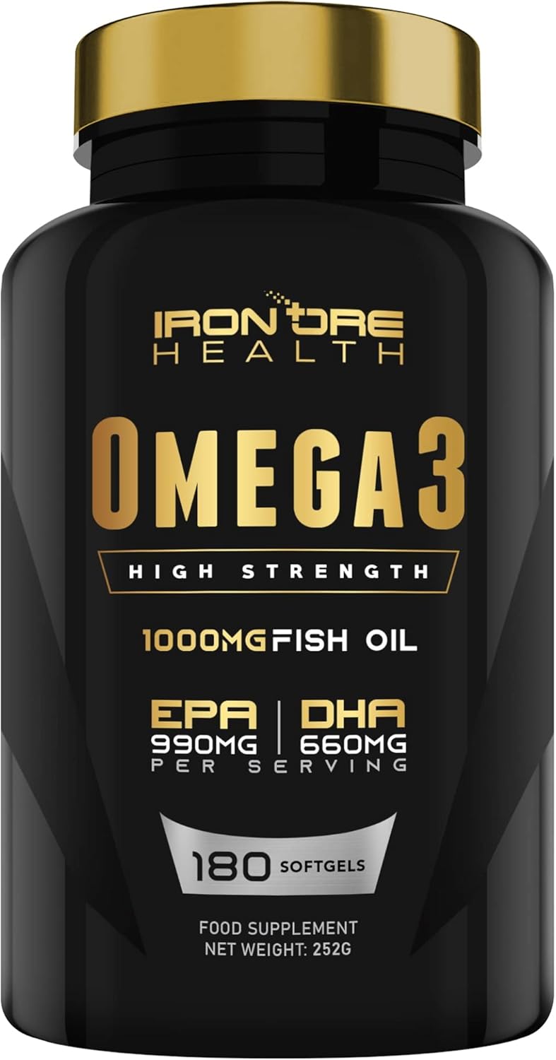 Omega 3 Fish Oil - 180 High Strength Capsules - 990mg EPA & 660mg DHA per Daily Serving - 2 Months Supply - Made in UK