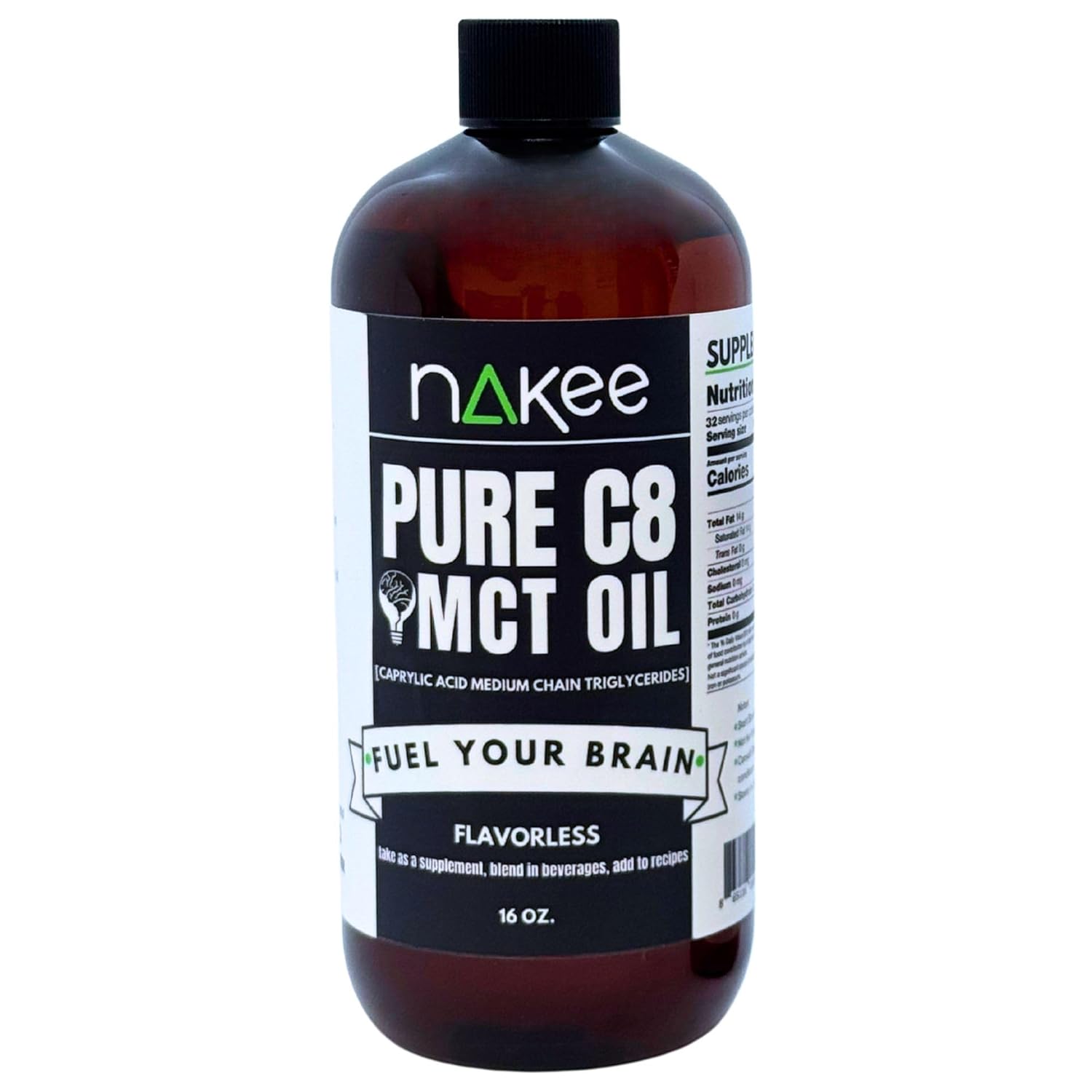 C8 MCT Oil, 4x Ketone Power, Brain Fuel for Cognitive Boost, 16 oz