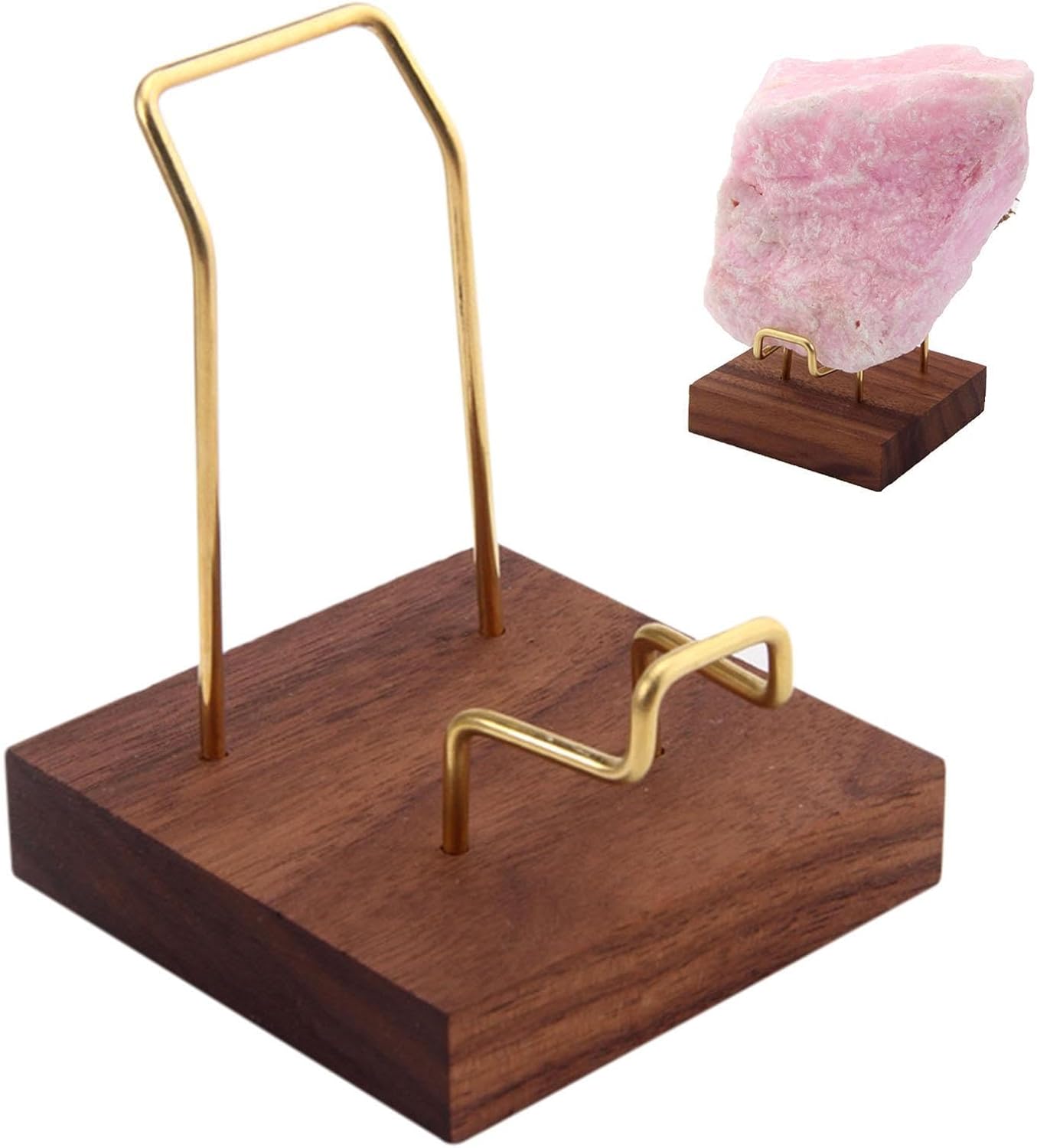 Rock Display Stand - Brass Frame Holder Stand, Strange Stones Display Stand | Mineral Display stand with Wooden Base for Fossils, Geode, Agate, Strange Stones Holder, Art Classes, Weddings Stand