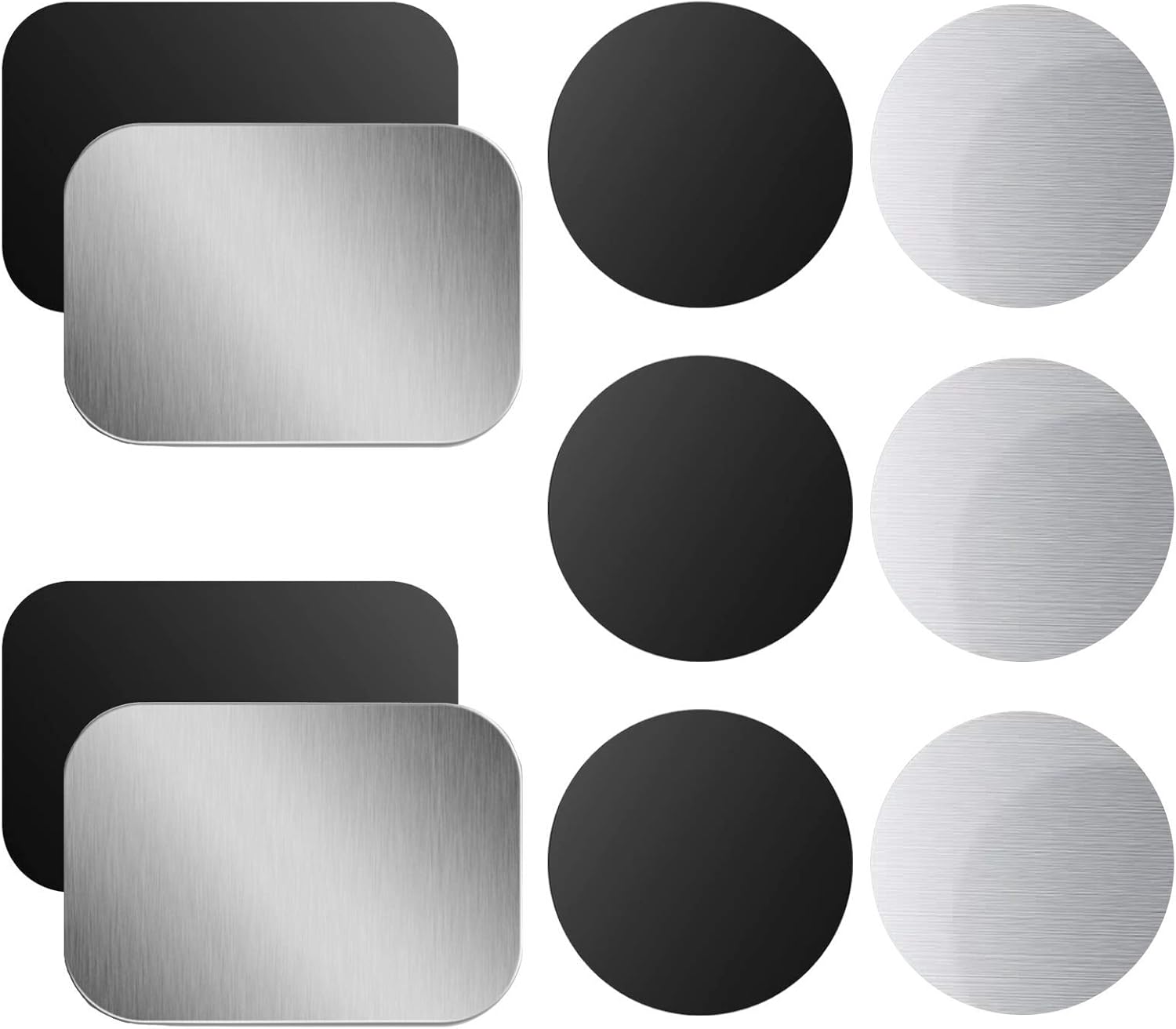 OWLKELA Mount Metal Plate for Phone Magnet Car Mount Holder Cradle with Adhesive, Universal Replacement Sticker Compatible with Magnetic Mounts - 10 Pack Black and Silver (4 Rectangle and 6 Round)