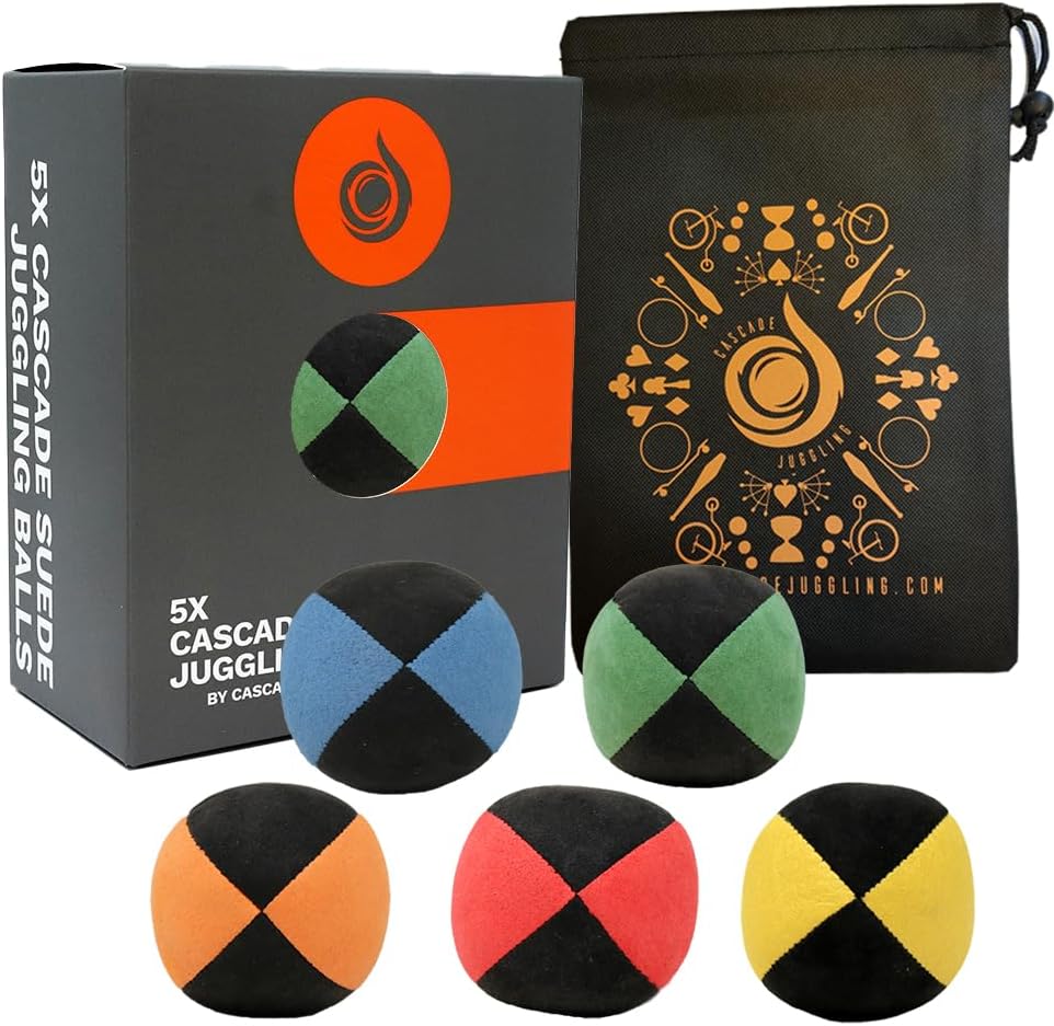 5 x Pro 110g Cascade Suede Juggling Balls - Quality Thud Juggling Balls & Bag - Set of 5 Juggling Balls (Black Theme Mix)
