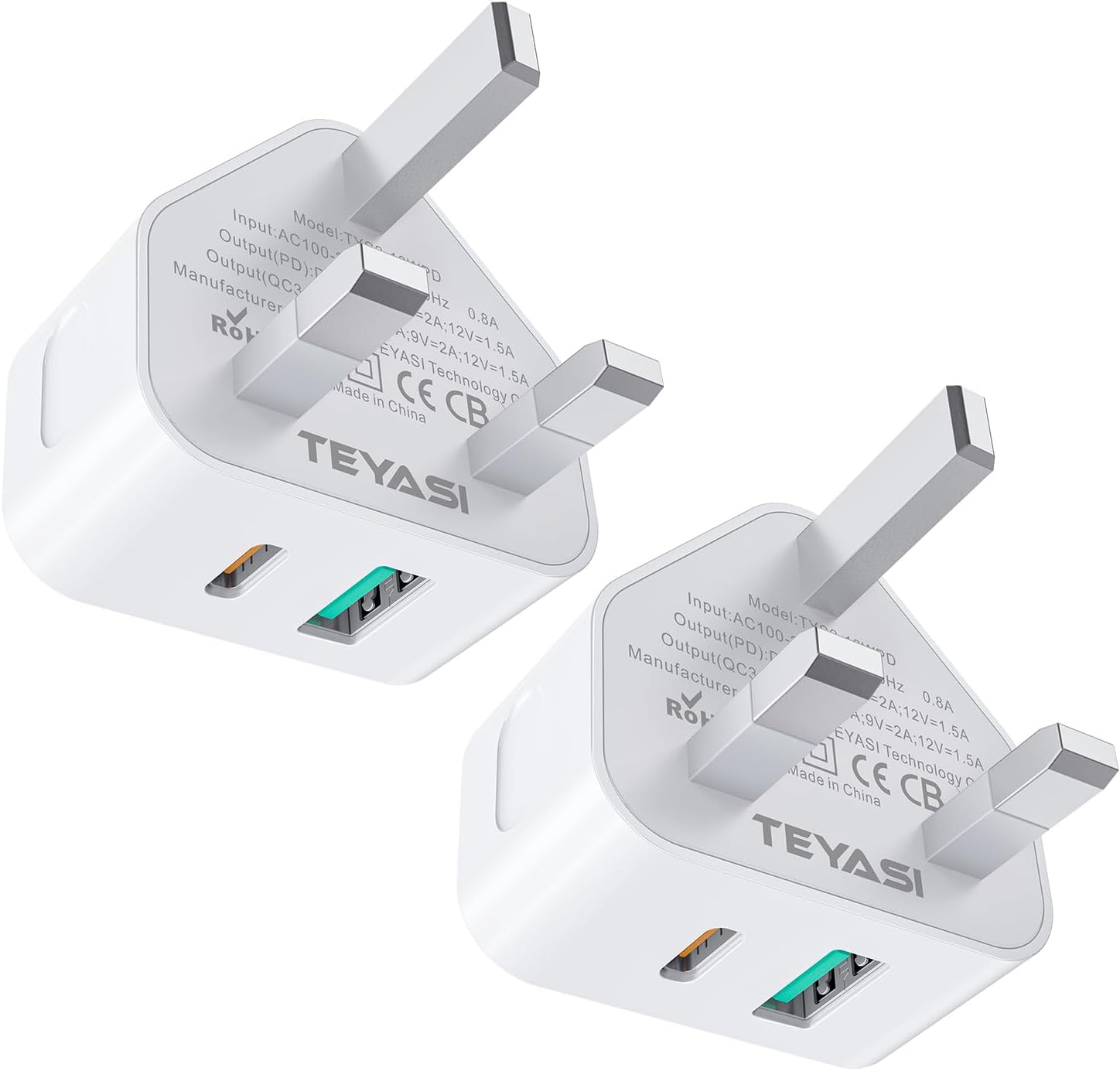 USB C Plug, 2PACK 25W USB A and C Charger Plugs UK Fast Charge for iPhone Apple 17 Pro Max/17 Air 16e 16 Plus/16 Pro Max 15 14 13 12 11 SE Watch iPad Mini Air A16, Type A USBC Port Wall Charging Plug