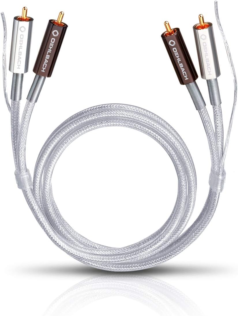 OEHLBACH Silver Express Plus 100 - Premium Stereo Phono RCA Cable Set for Turntable & Amplifier - SPOFC & Double Shielding - 1 m - Silver