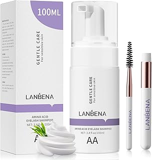 LANBENA 100ml Eyelash Extension Cleanser/Shampoo with AMINO ACID, Oil Free Foam Bath Lash Cleaning Kit with Brush,Home Salon Use