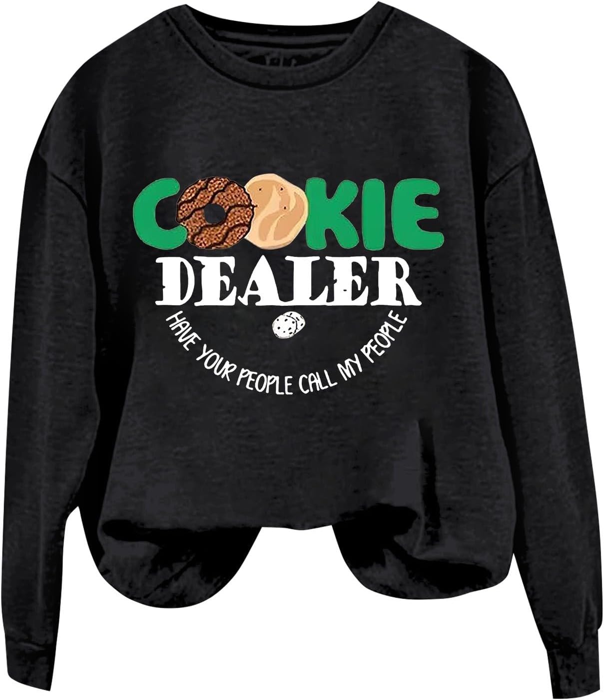 Plain Black Hoodie Women's Fashion Round Neck Long Sleeved COOKIE DEALER HAVE YOU PEOPLE CALL MY PEOPLE Letter Printed Top Sweater Full Zip 𝐅𝐥eece Women