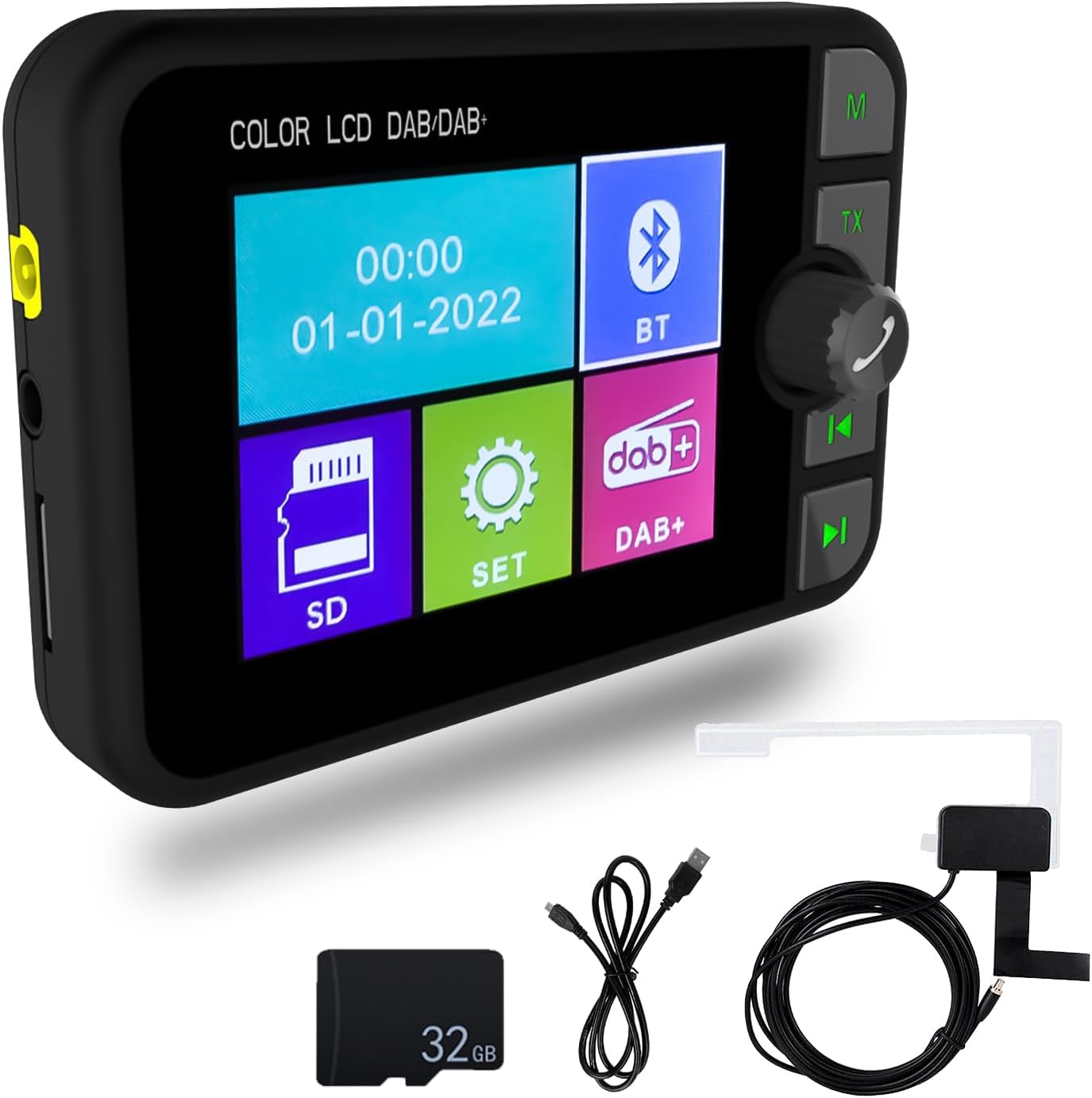 OiLiehu Digital DAB+ Adapter for Car Radio, 2.4" LCD Display portable DAB Adapter with Bluetooth Handsfree, FM Transmitter, AUX, TF-Slot, 32G TF-Card